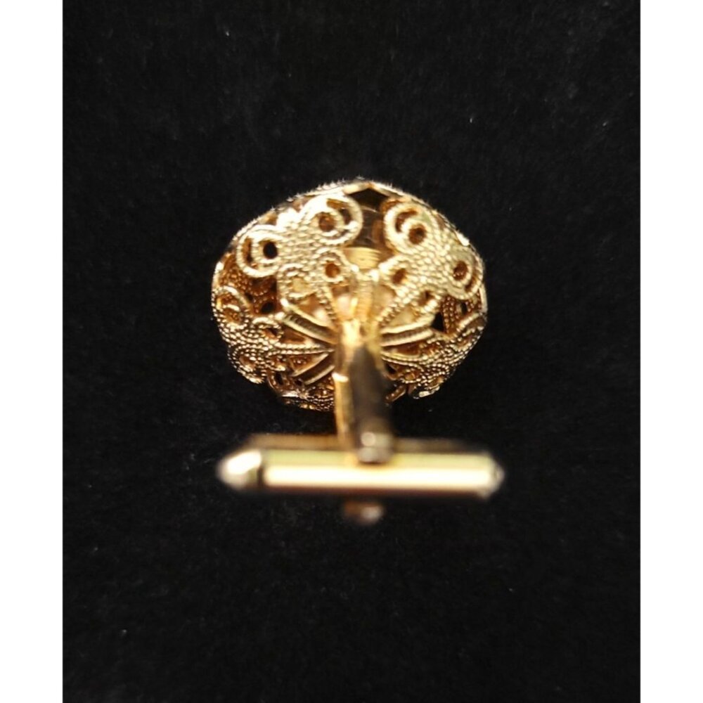 Vintage Tivoli Gold-Tone Filigree Cufflinks With Yellow Rhinestones In Original - Picture 6 of 11
